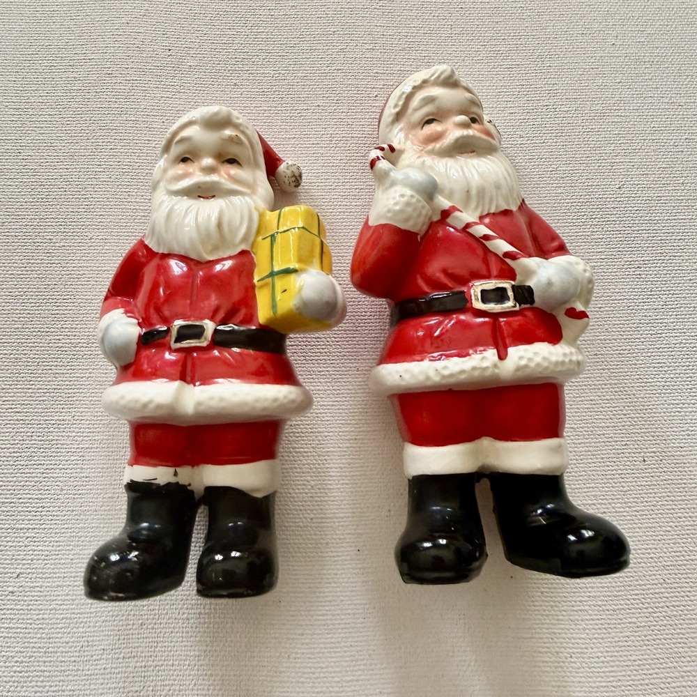 Vintage 1950s Made in Japan Santa Salt & Pepper Shakers Ceramic Christmas Pair